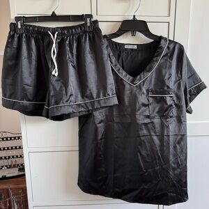 Black satin pajama set